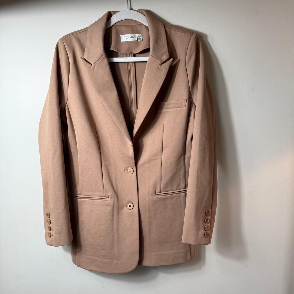 RD Style Ponte Knit Single Breasted Tailored Blazer Stretch Camel Women SZ M